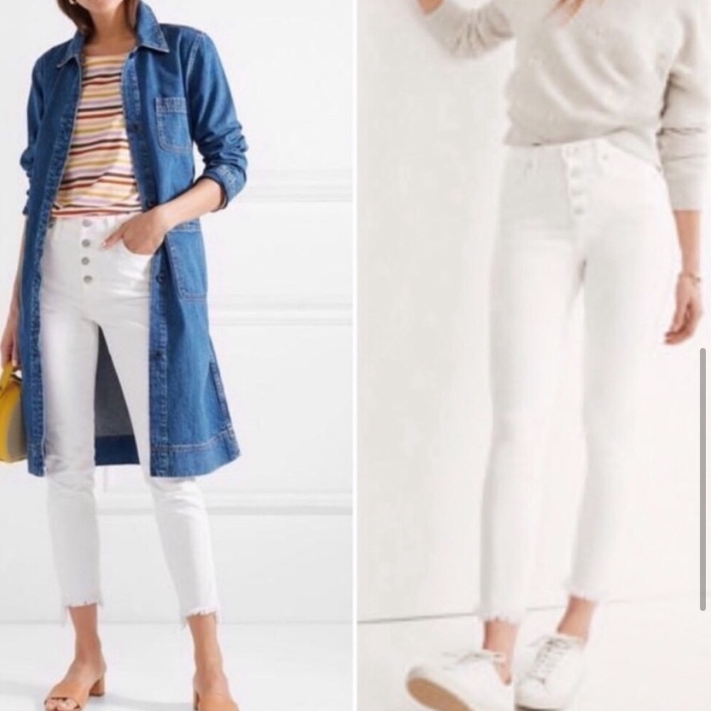 Madewell 10inch high rise step hem white jeans.